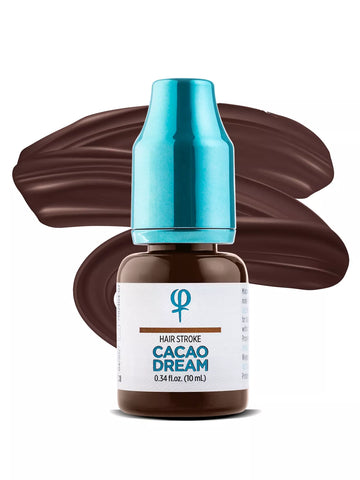 Cacao Dream PMU pigment bottle, designed for natural-looking, durable eyebrow enhancements with hybrid pigment technology.