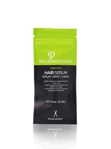 Phi Microneedling Hair Serum for thicker, fuller hair, with hydrating and scalp-nourishing formula, paired with microneedling applicator for enhanced absorption.