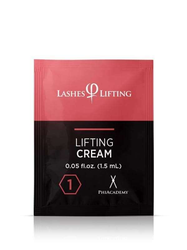 Phi Lashes Lifting Cream sachets for professional use, designed to curl and nourish lashes with cocoa butter and silk protein.