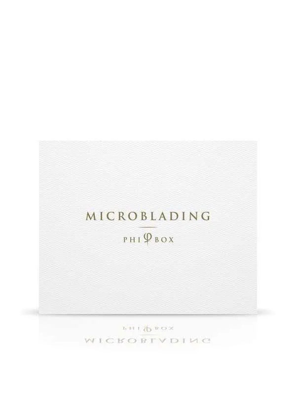 Microblading Phi Box kit with premium pigments, ergonomic tools, and practice materials for professional-quality eyebrow microblading.